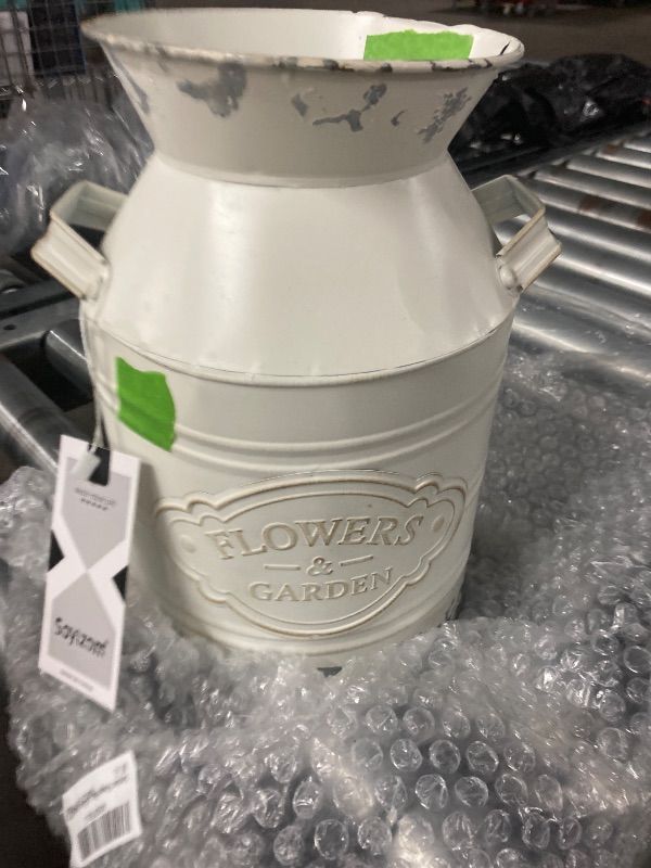 Photo 1 of **HAS DENTS**Soyizom Vintage Rustic Farmhouse Galvanized Metal Shabby Chic Flower Vase Watering Can Tin Jug French Style Bucket Pot Pitcher Flower Holder Vase with Handle for Kitchen Garden Decor —Large,9.8" H