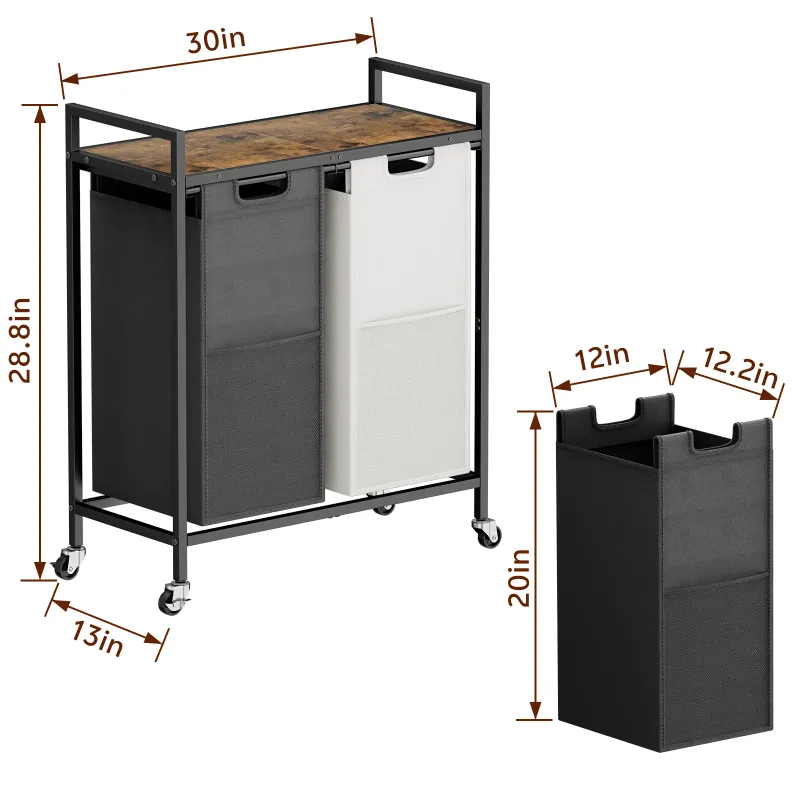 Photo 1 of 112L/30 US gal Laundry Sorter Organizer with Wheels, Rolling Laundry Hamper Laundry Basket Organizer with 2 Section Pull-Out Drawers,Top Shelf and 4 Wheels
