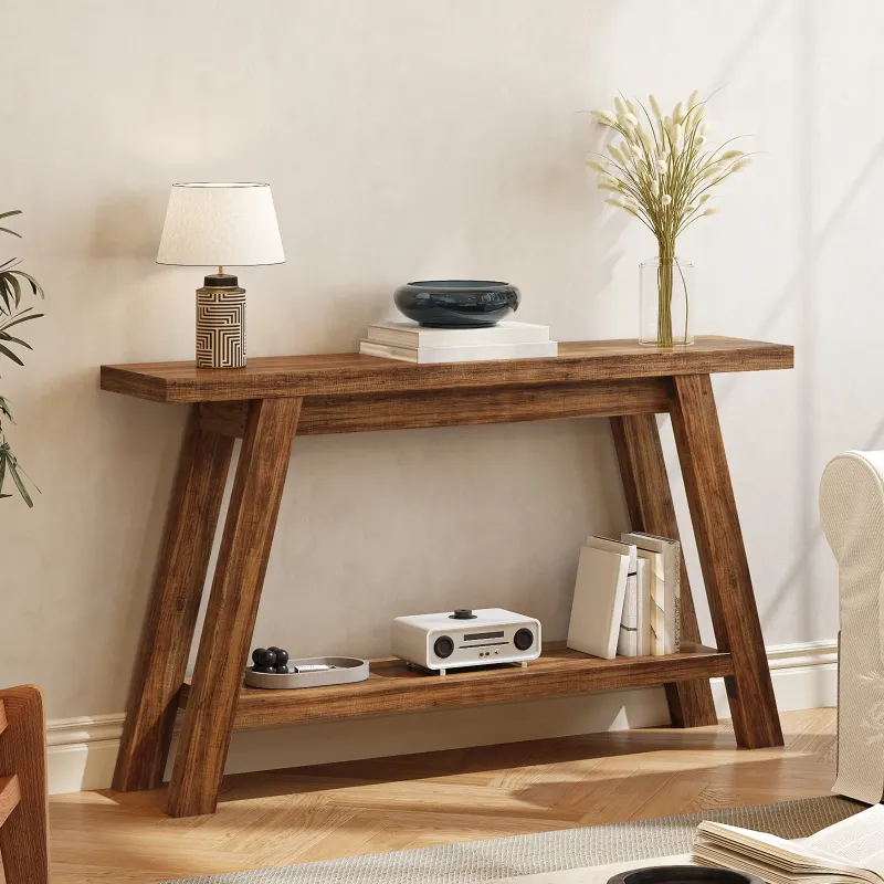 Photo 1 of ***broken***54" Farmhouse 2-Tier Console Table ,Wooden Entryway Sofa Table, Brown***broken***
