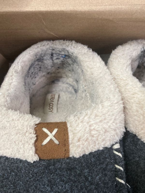 Photo 1 of ***USED, FOOTBED, HEEL INSIDE AREA WORN/FUZZIES -SELLING AS IS*** VeraCosy Women's Memory Foam Moccasin Slippers - Cozy Indoor House Shoes with Fleece Lining & Non-Slip Sole Black, 8 US