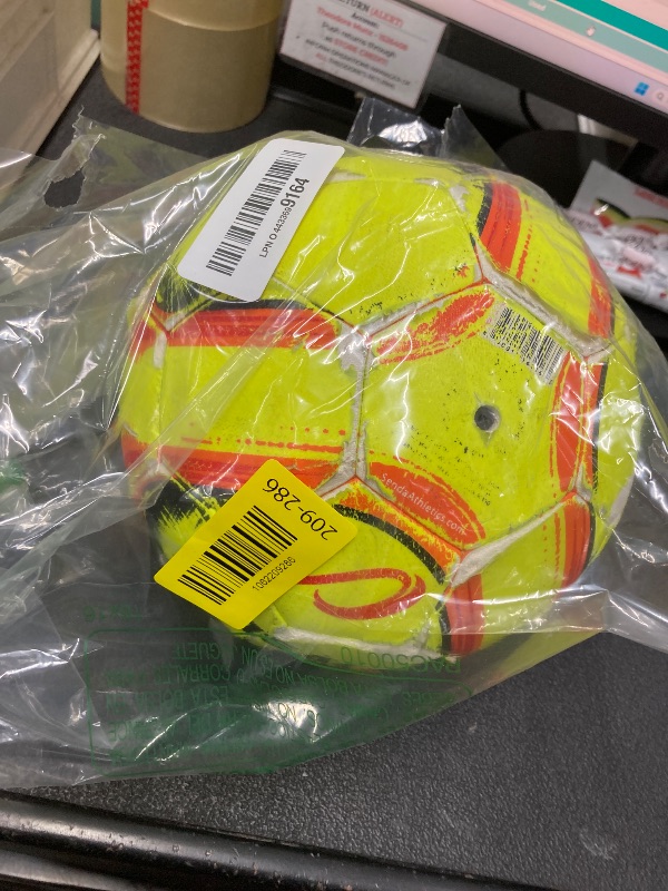Photo 1 of *used* Senda Belem Training Futsal Ball, Fair Trade Certified, Yellow/Red/Orange/Black, Size 3 (Ages 8-12)
