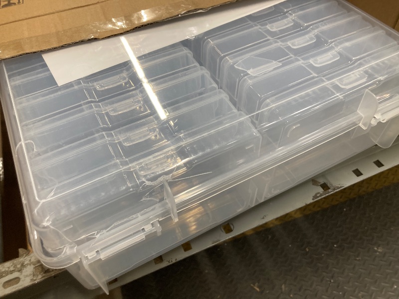 Photo 1 of *Cracked* novelinks Transparent 4" x 6" Photo Organizers and Photo Storage Box with Handle, 16 Inner Photo Cases, Portable Picture Organizers & Photo Storage Containers (Clear)