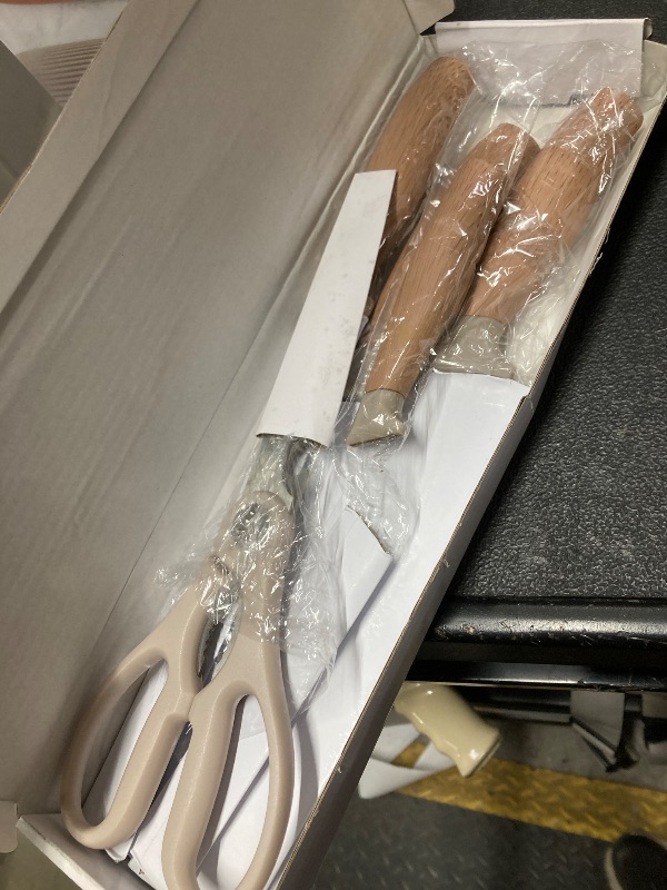 Photo 1 of *Broken knife* Kitchen Knife Set, Retrosohoo 6-Pieces Khaki Sharp Knife Block Sets for Kitchen, Non-stick Non-slip Stainless Steel Chef knives with Universal Block Suitable for Home Restaurant (Khaki)