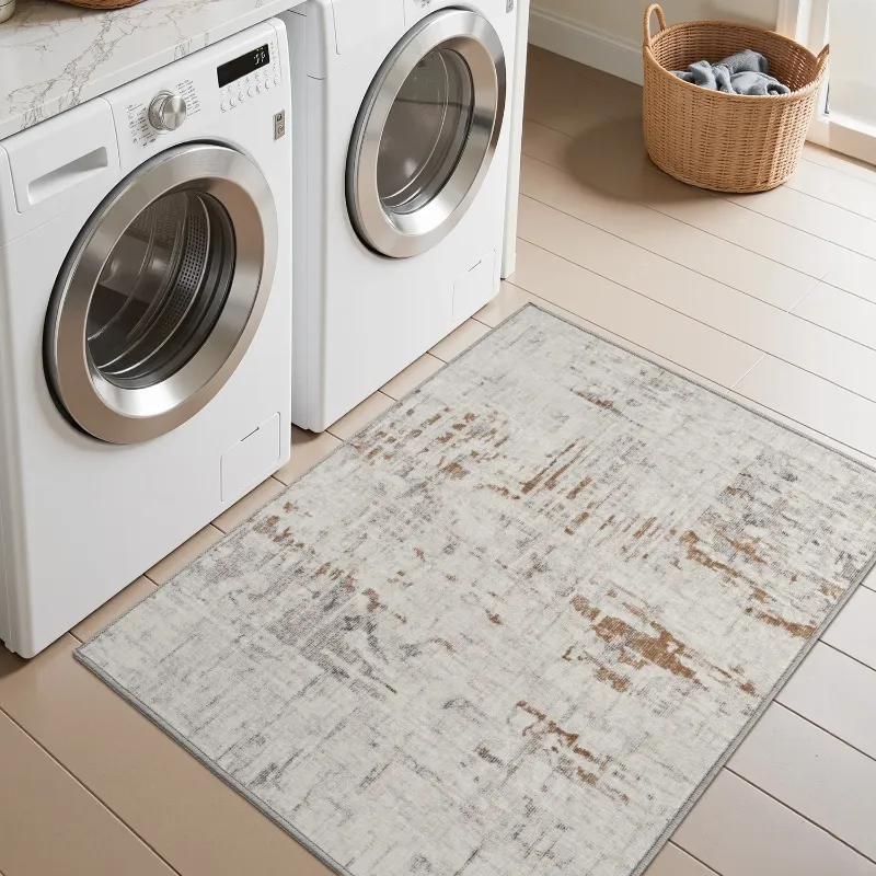 Photo 1 of *Dirty* SIXHOME 2'x3' Small Area Rugs Door Mat Entryway Rugs Modern Abstract Machine Washable Rugs Soft Neutral Carpet Rugs for Bedroom Kitchen Entrance Aesthetic Home Decor Non Slip Rug Brown
