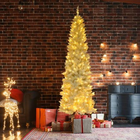 View 1 of *Scratched* Ktaxon 6.5FT Pre-Lit Christmas Tree Warm White Lights Pencil Xmas Tree Slim Christmas Tree with 719 Tips White