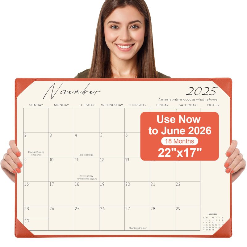 Photo 1 of ***Calendar out dated, for 2024 - 2025*** Desk Calendar 2025-2026 with Desktop Mat, Simplified Large 22" x 17" Desktop Pad Calendar, 18-Month Table Calendar from Jan 2025 to Jun 2026, Office Supplies Perfect for Home School and Office - Orange***Calendar 