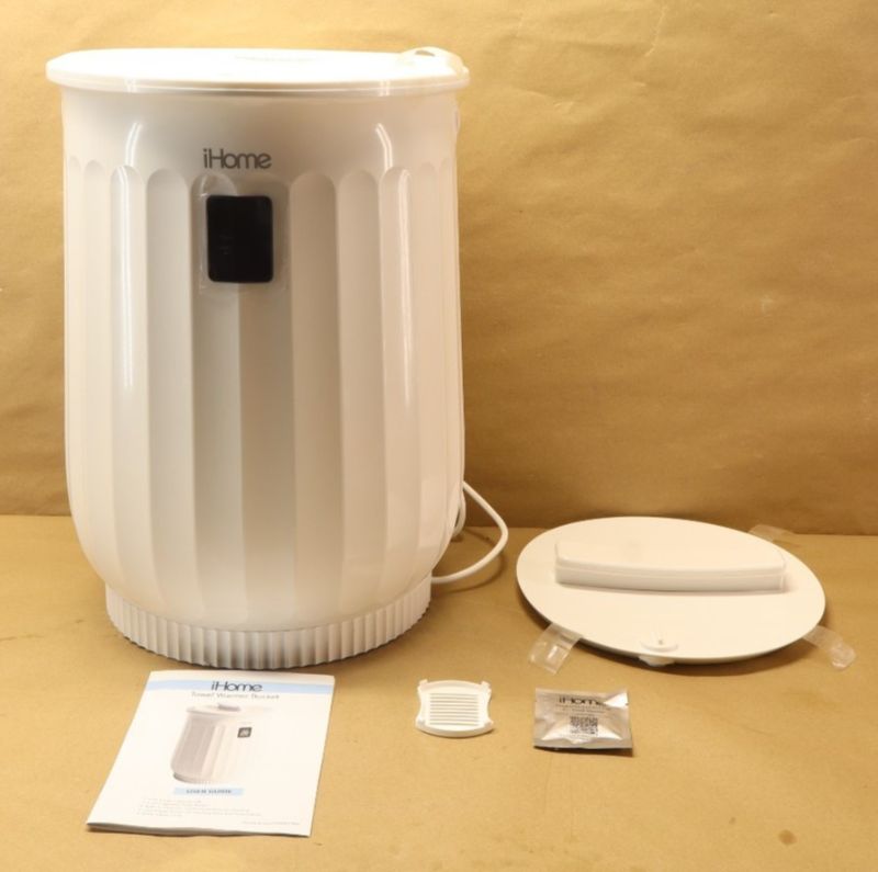 Photo 1 of *Fragrance holder missing?* IHome 20L Towel Warmer Bucket with Inner Fragrance Pad Holder 400 W, White
