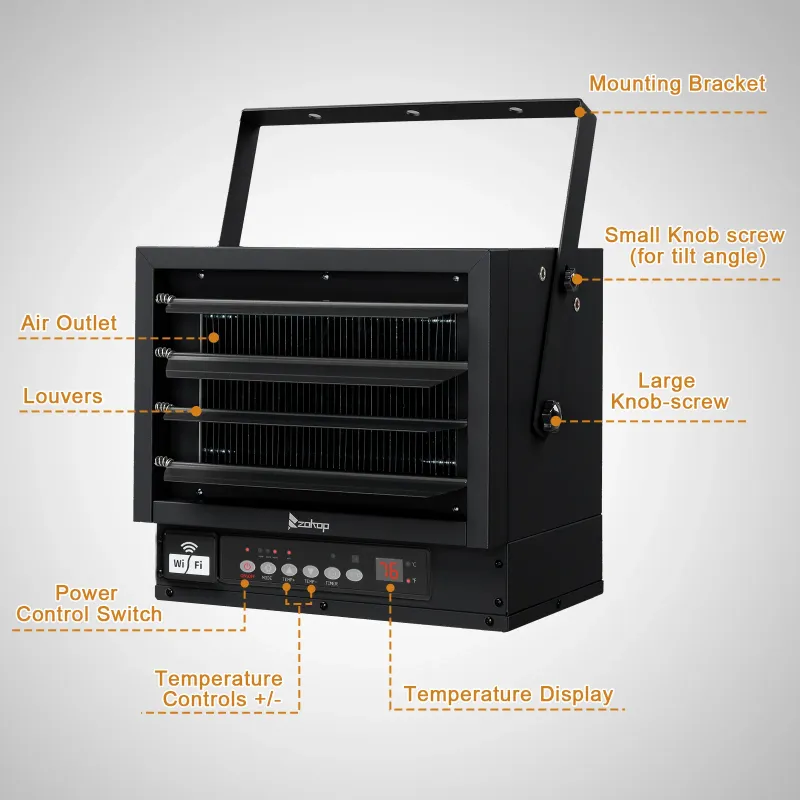Photo 1 of *Scratches* Ktaxon WiFi Smart Electric Garage Heater, 5000W Ceiling Mount Space Heater, 240-Volt Hard-Wired Heater Fan-Forced Shop Heater with Digital Thermostat, 12H Timer, Remote Control, Black