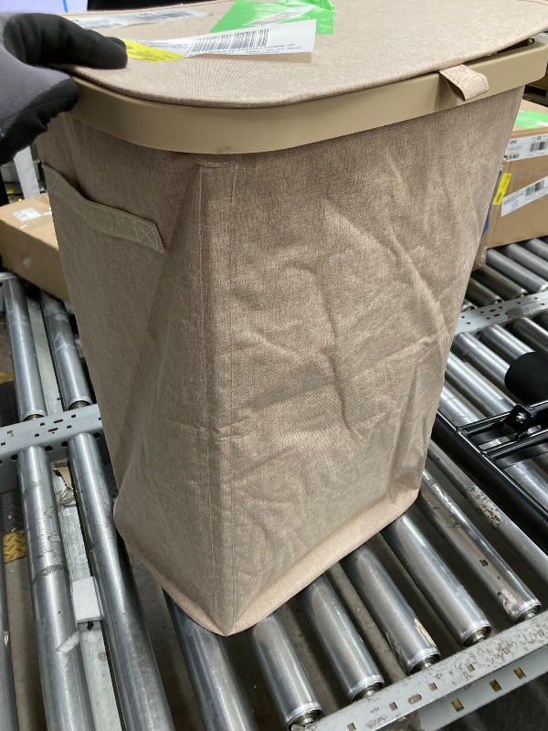 Photo 1 of *Bag inside* BGTREND Slim Laundry Hamper with Lid 110L Foldable Clothes Basket with Removable Mesh Bag & Handle for Closet Bathroom Bedroom (Beige)
