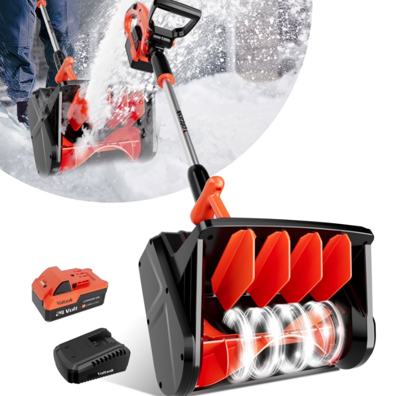 Photo 1 of *Pieces missing* Battery dead* VOLTASK 24V 13-inch Cordless Snow Shovel Electric Snow Blower with Directional Plate, Battery & Quick Charger Included for Driveway & Sidewalks Black
