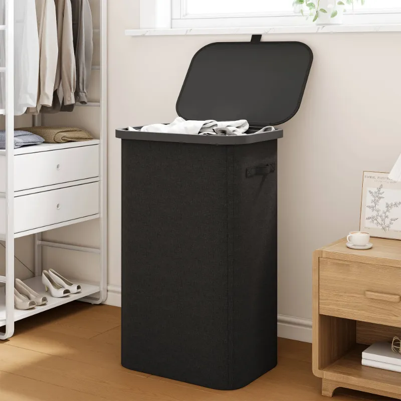 Photo 1 of *Bag inside* BGTREND Slim Laundry Hamper with Lid 110L Foldable Clothes Basket with Removable Mesh Bag & Handle for Closet Bathroom Bedroom (Black)
