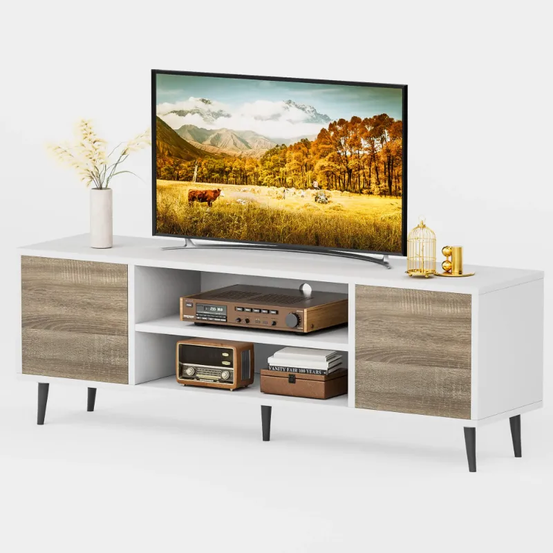 Photo 1 of *Cracked piece* Homall 65 Inch Modern TV Stand,White&Walnut Wood Entertainment Center with Storage Drawers & Cable Management for Living Room