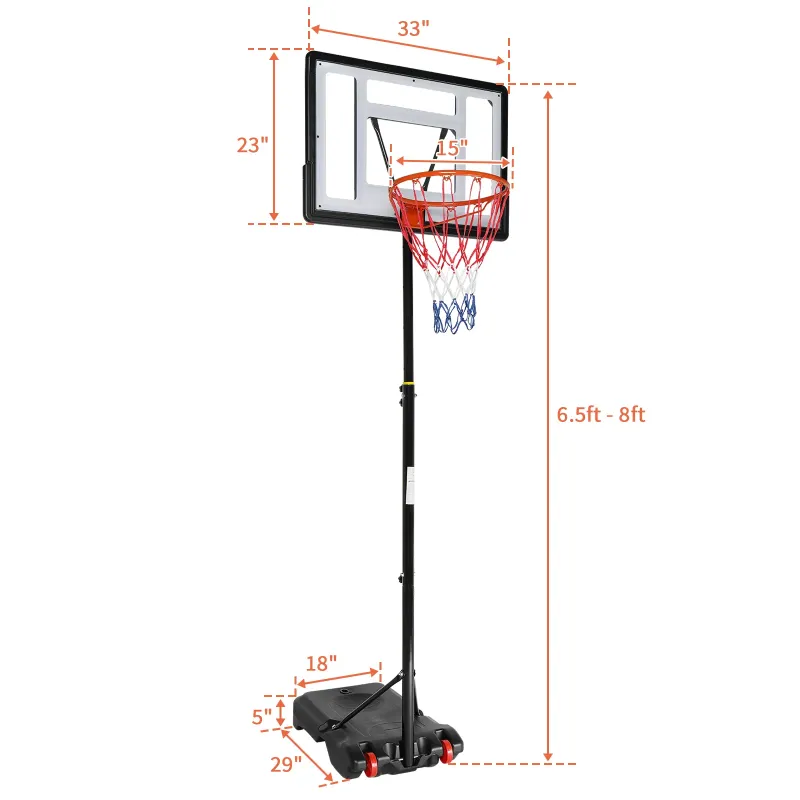 Photo 1 of *Dirty* Ktaxon 33 In. Portable Basketball Hoop Stand, 6.5-8 ft Adjustable Basketball Goal System, with PVC Backboard Indoor/Outdoor
