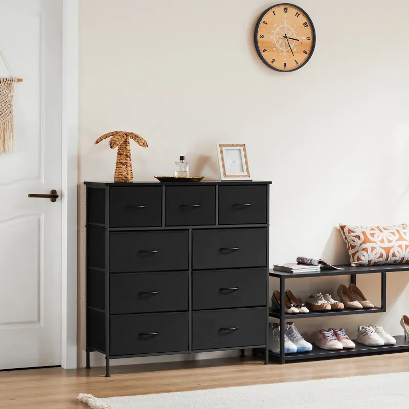 View 1 of *Damage to drawer liner* CONCETTA 9-Drawer Fabric Dresser, TV Cabinet Sideboard, Storage Organizer Cabinet for Living Room, Bedroom, Office, Black
