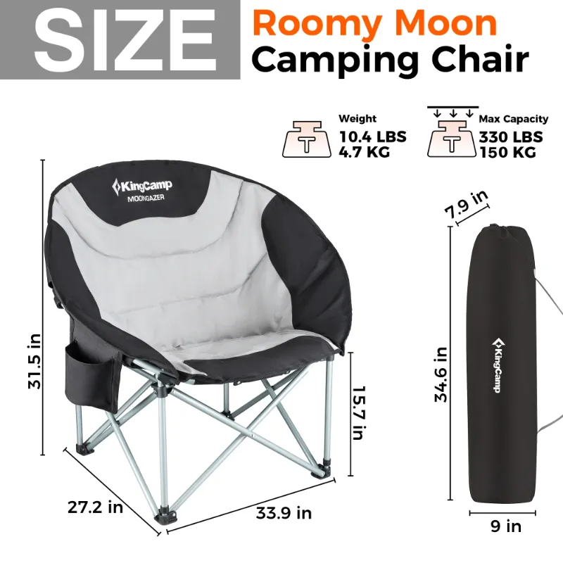 Photo 1 of *Damaged box* KingCamp Oversized Folding Camping Chair, Saucer Round Heavy-Duty Padded Chair, Outdoor Chair with Pocket, Lawn Chair Support 330lbs, Ultra-Comfortable Design for Adults

