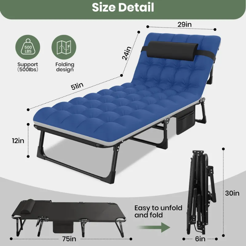 View 1 of *USED* GVDV Portable Folding Camping Cot with Mattress, 29" Wide Multi-Position Folding Chaise Lounge Chair, Oversized Folding Bed Sleep Cot for Outdoor, Home, Office