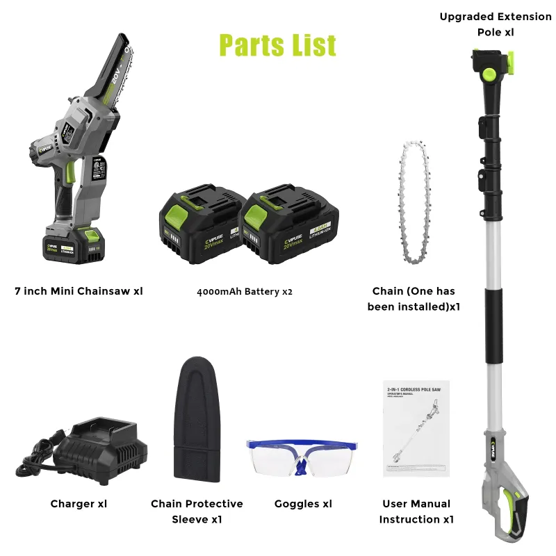 View 1 of *Blade rusted/Dirty* Vipuse 2-in-1 Brushless Cordless 16 FT Max Extension Pole Saws with Two 4.0Ah Rechargeable Batteries and 2.0Ah Fast Charger, 5.5lb Lightweight Auto Oiling 7 inch mini chainsaws for Tree Trimming