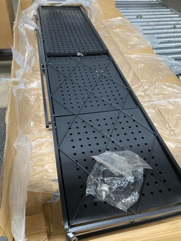 Photo 1 of *Feet at base are bent/Damaged* COOKCOK 5-Tier Storage Shelving Unit, Metal Shelf 27.9"x13.4"x62.5, Foldable Storage Shelf with Wheels, Garage Shelf, Metal Storage Rack, Kitchen Shelf with 4 Hooks, No Assemble Require