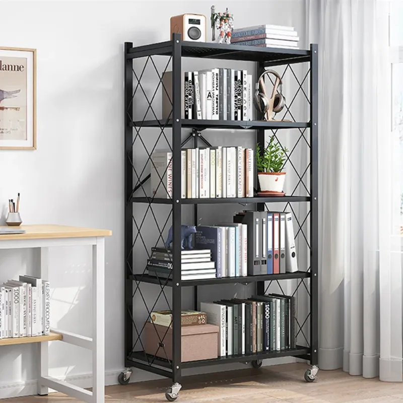 Photo 1 of *Feet at base are bent/Damaged* COOKCOK 5-Tier Storage Shelving Unit, Metal Shelf 27.9"x13.4"x62.5, Foldable Storage Shelf with Wheels, Garage Shelf, Metal Storage Rack, Kitchen Shelf with 4 Hooks, No Assemble Require