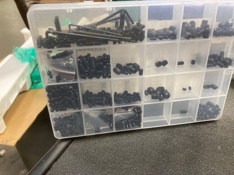 Photo 1 of 1010 Pcs 25 Size Set Screws Metric & SAE Set Screw Assortment Kit 12.9 Alloy Steel Head Socket for Bathroom Fixture Metric Bolt Assortment for Door Knobs Faucets Plumbing(M3-M8, 1/8"-40 to 5/16"-18)