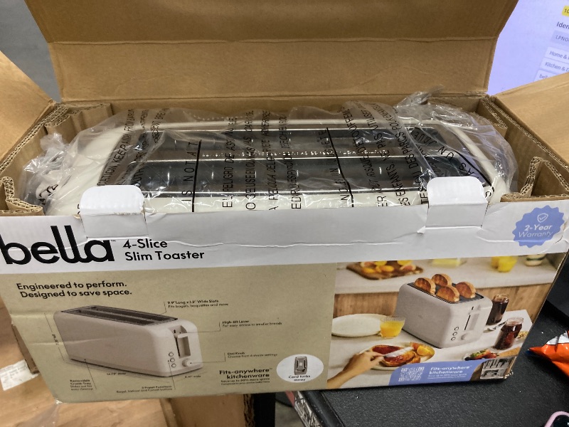 View 2 of **PARTS ONLY/BROKEN KNOB**bella 4 Slice Slim Toaster, Fits-anywhere™ Kitchenware, 6 Setting Shade Control with Reheat & Cancel Buttons, Fits Sourdough, 10” Long Slot, Anti Jam & Auto Shutoff, 900 Watt, Oatmilk