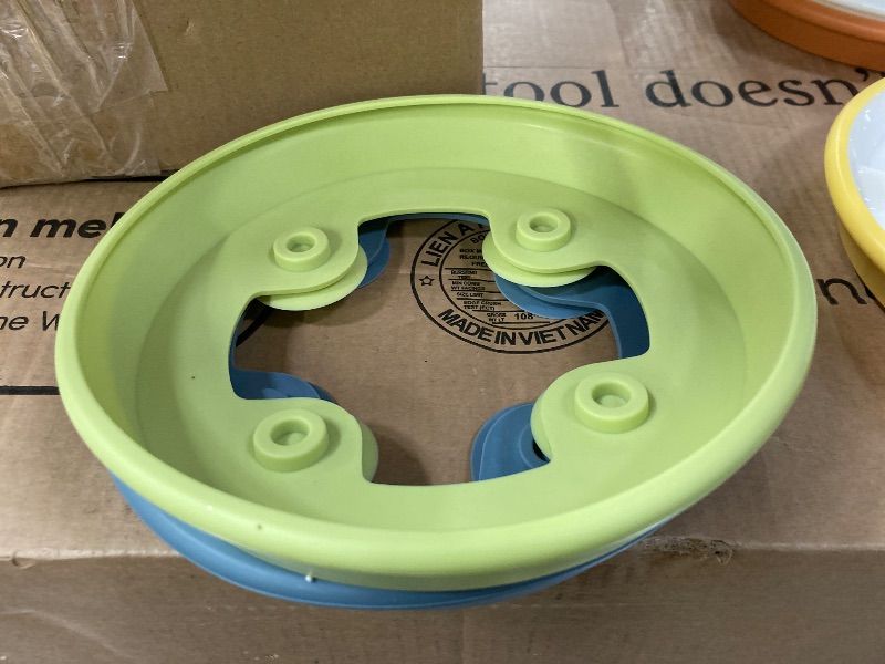Photo 1 of **ONLY 2 PLATES WITH 4 SLEEVES**Domensi 4 Pcs 8" Large Porcelain Kids Plates with Anti-slip Silicone Sleeve Ceramic Divided Plate with Suction for Toddler Eating Microwave Dishwasher Friendly (Light Yellow,Light Green,Orange,Blue)