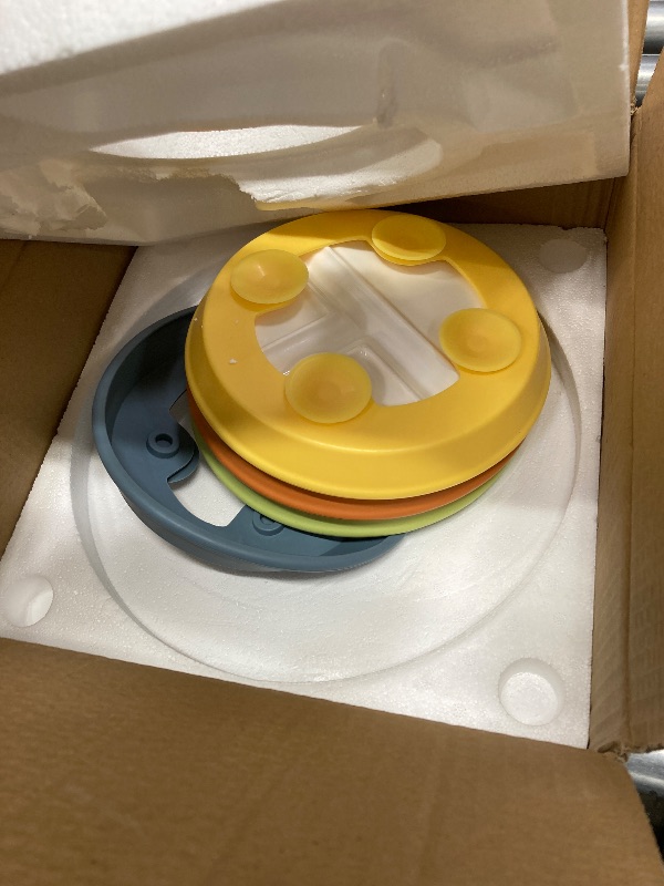 Photo 1 of **ONLY 2 PLATES WITH 4 SLEEVES**Domensi 4 Pcs 8" Large Porcelain Kids Plates with Anti-slip Silicone Sleeve Ceramic Divided Plate with Suction for Toddler Eating Microwave Dishwasher Friendly (Light Yellow,Light Green,Orange,Blue)