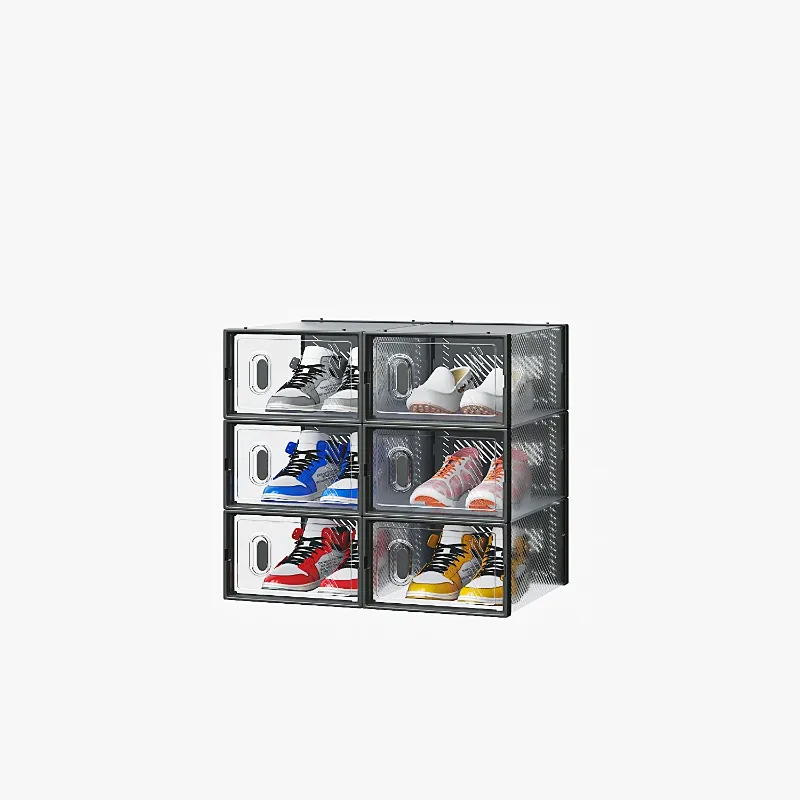Photo 1 of **NOTE: THE DESCRIPTION AND PHOTO ARE SIMILAR** 6-Pack Black Plastic Mesh Shoe Boxes – 33x23x14cm Modular Storage Set