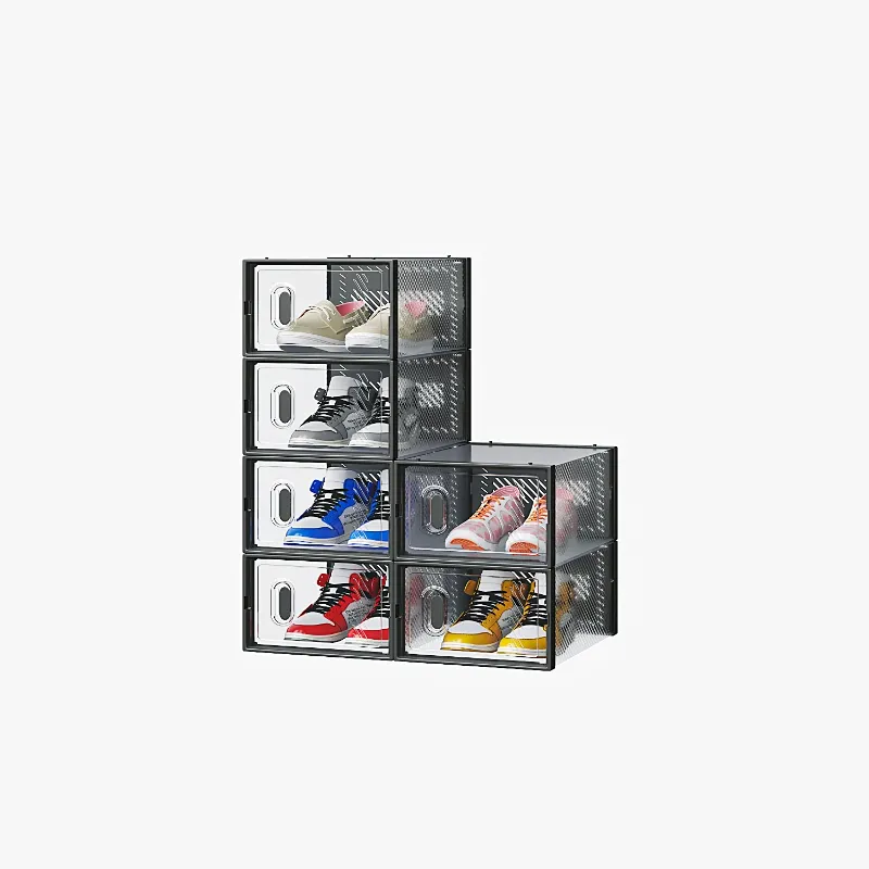 Photo 1 of **NOTE: THE DESCRIPTION AND PHOTO ARE SIMILAR** 6-Pack Black Plastic Mesh Shoe Boxes – 33x23x14cm Modular Storage Set