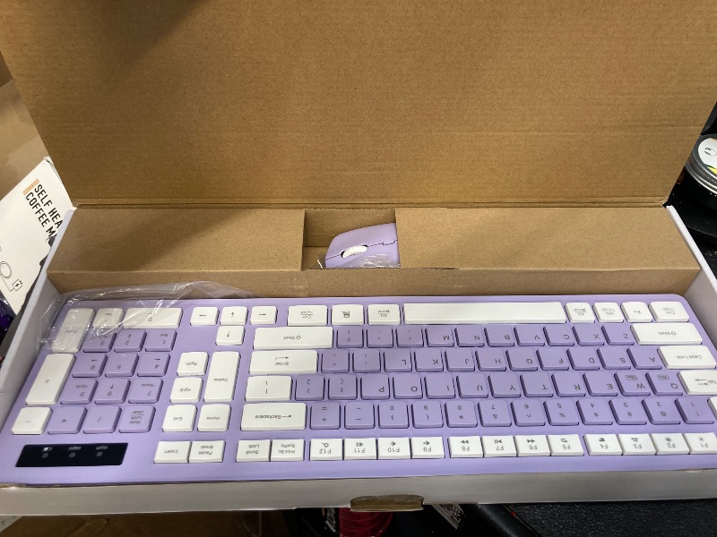 Photo 1 of ***Missing usb to connect both to computer***Wireless Keyboard and Mouse Combo, Full-Sized Wireless Keyboard and Adjustable DPI Mouse, 2.4GHz USB Receiver, Silent Keyboard and Mouse for PC, Windows, MAC, Desktop, Laptop(Purple)***Missing usb to connect bo
