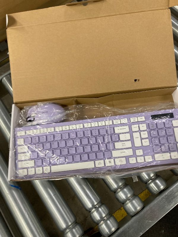 Photo 1 of ***Missing usb to connect both to computer***Wireless Keyboard and Mouse Combo, Full-Sized Wireless Keyboard and Adjustable DPI Mouse, 2.4GHz USB Receiver, Silent Keyboard and Mouse for PC, Windows, MAC, Desktop, Laptop(Purple)***Missing usb to connect bo