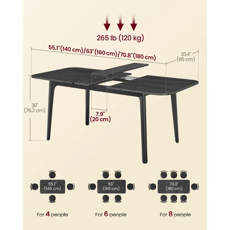 Photo 1 of ***The color may vary**** ***Open to show*** MISSING TABLETOP ---------- Extendable Dining Table for 4-8 People - Modern Kitchen Table with Tapered Legs & Heat-Resistant Top, Charcoal Gray