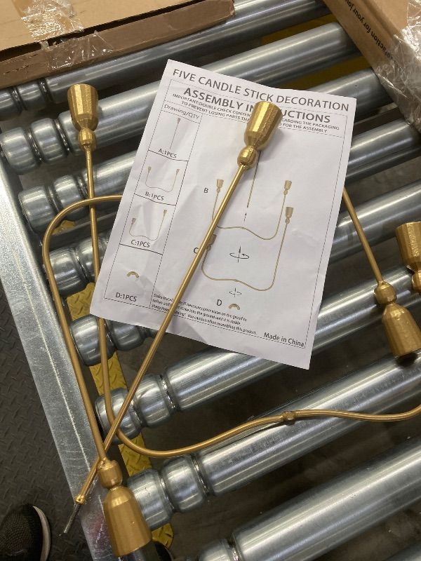Photo 1 of ***MISSING PART -SELLING AS IS*** Newtay 1 Pcs 5-Candle Cast Iron Tabletop Candelabra Christmas Metal Candlestick Holders 17 Inch 5 Candle Candlestick Holders for Christmas Table Mantel Dinner Wedding Gift(Candle Not Included) (Gold)