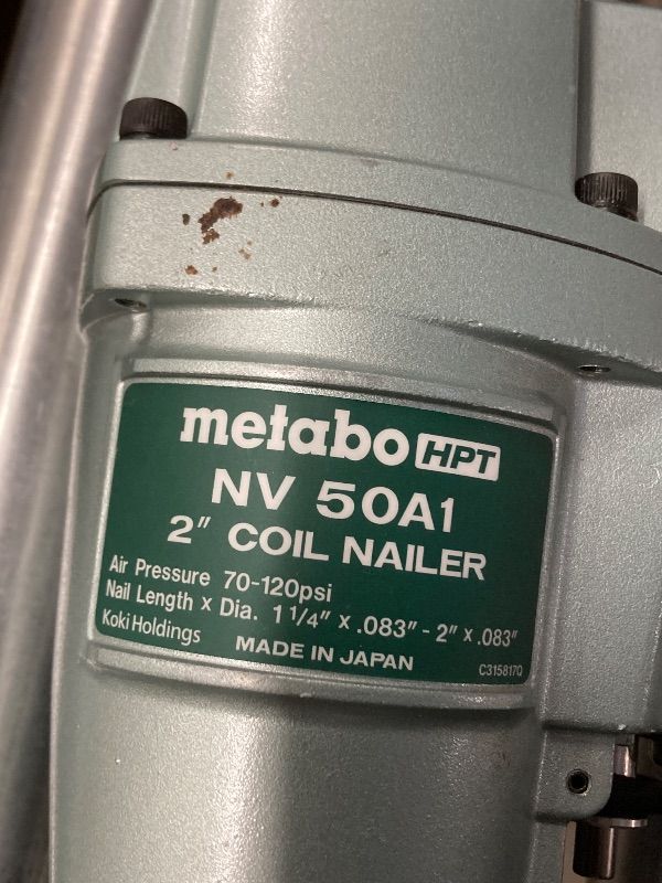 Photo 1 of ***MISSING PARTS*** Metabo HPT 2" Coil Siding Nailer, Pro-preferred Pneumatic Power Nailers in Siding Tools, For Sheathing, Decking & Fencing, 15° Plastic Collated Nails and 16° Wire Coil Nails, NV65AH2 ***SOME SCUFFS/SCRATCHES, NOT IN BOX***