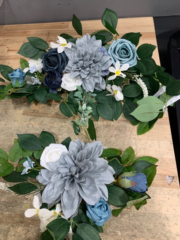 Photo 1 of **PARTIAL SET/ MISSING PIECES**  Hotop Wedding Arch Flowers Set of 4 Artificial Flower Swag Wedding Faux Floral Swag with 10 Cable Tie and 8 Clip for Party Welcome Signs Ceremony Reception Backdrop Decor(Deep Sea Blue Gradient)