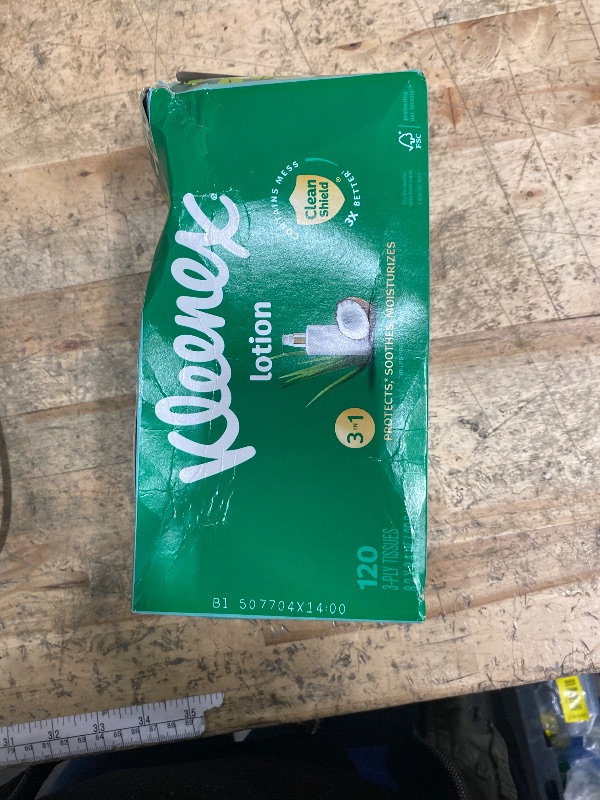 Photo 1 of ** BOX IS DAMAGED** Kleenex Soothing Lotion Facial Tissues with Coconut Oil, Aloe & Vitamin E, 1 Flat Box, 120 Tissues per Box, 3-Ply (120 Total Tissues)