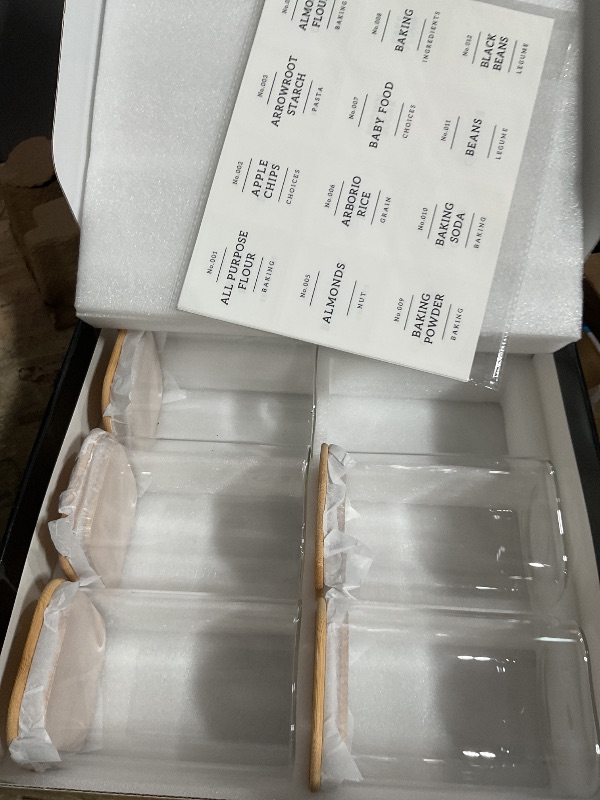 Photo 1 of  MISSING 1**CZZGSM 6 Pack Square Kitchen Storage Jars with Airtight Bamboo Lids and 132 Pantry Labels - 35oz Glass Canisters With Wood Lids - Food Storage Containers for Coffee, Cookie, Tea, Spice