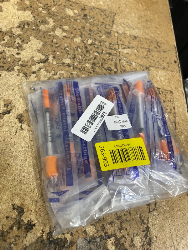 Photo 1 of 0.5ml Syringe with Cap, 29G 1/2" 13mm 1/2cc Syringes, Disposable Individual Package, Pack of 20
