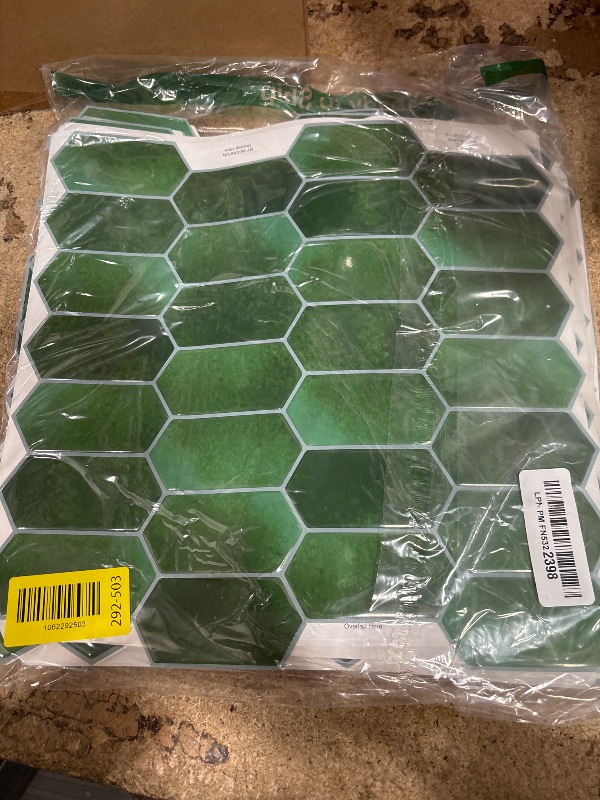 Photo 1 of 10-Sheet Long Hexagon Peel and Stick Kitchen Backsplash Tiles,3D Waterproof Self-Adhesive Wall Tile Stick on Backsplash for Kitchen, Bathroom, Fireplace,RV(Emerald Green,12"×12")