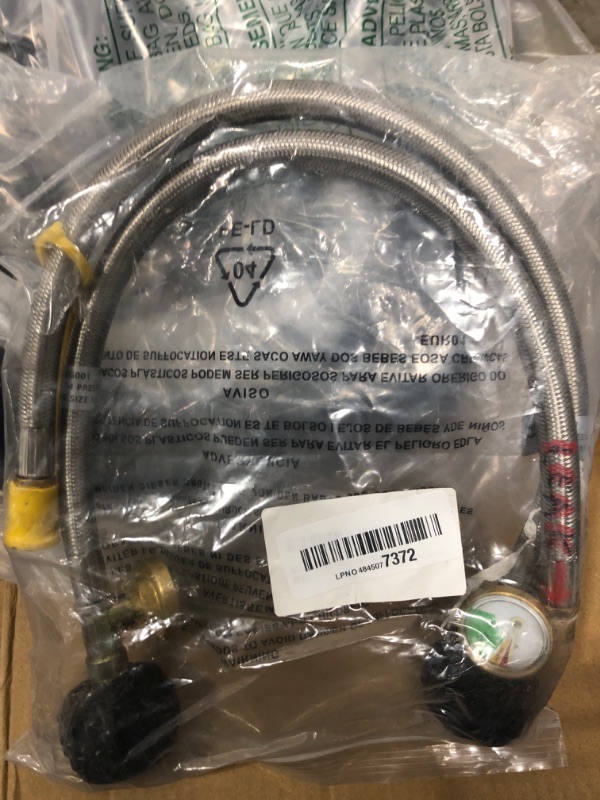 Photo 1 of 20 Inch RV Propane Hose with Gauge,2PCS Braided Camper Propane Hose, Stainless Steel Rv lp Gas Hoses Connector with 1/4" Male NPT & QCC Type1 Inlet, 350PSI