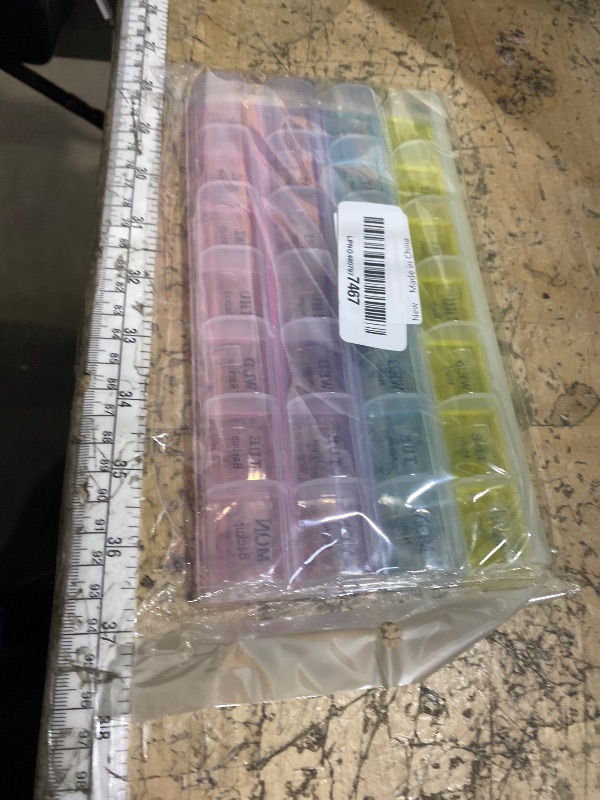 Photo 1 of 1 Piece Pill Medicine Organizer 28 Compartment Multicolor 7 Day Travel Medicine Case Morning Noon Night Backup A Day Daily Pill Box to Hold Vitamins, Medication