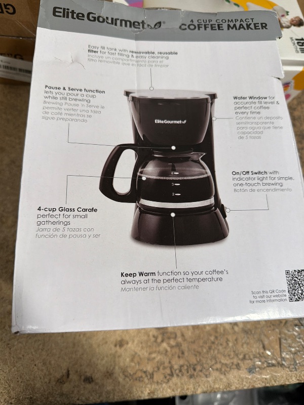 Photo 1 of **HEAVY USE, NEEDS CLEANING**Elite Gourmet EHC4128 Automatic 4-Cup Brew & Drip Coffee Maker with Pause N Serve, Glass Carafe, Reusable Filter, On/Off Switch, Keep Warm, Water Level Indicator, Black
