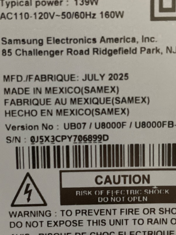 Photo 1 of *BROKEN SCREEN* Samsung 65-Inch Class Crystal UHD U8000F 4K Smart TV (2025 Model) Endless Free Content, Crystal Processor 4K, MetalStream Design, Knox Security, Alexa Built-in