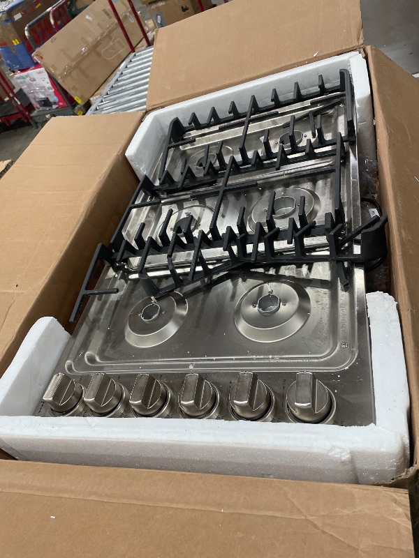 Photo 1 of *1 BROKEN GRATE* Empava 36 Inch Gas Cooktop with 6 Sealed SABAF Burners, Stainless Steel Built-in Stove Top, LPG/NG Convertible, Auto Electric Pulse Ignition, Flame Failure Protection
