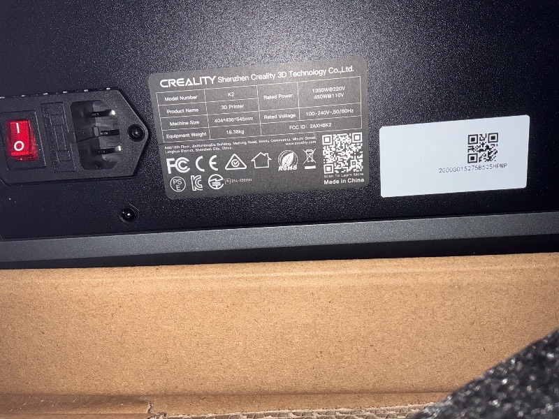 Photo 1 of ***NO PLU TO TEST**

Official Creality K2 Combo 3D Printer, Multicolor 3D Printers with CFS, 600mm/s Printing Speed 300? Direct Drive Extruder Auto Leveling Chamber AI Camera, Printing Size 10.24x10.24x10.24 inch
