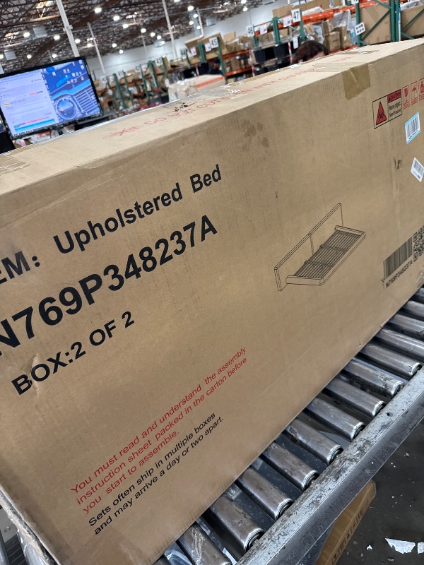 Photo 1 of **PARTS ONLY/ BOX 1 MISSING** Merax King Size Low Profile Floor-Hugging Platform Bed, Platform Bed Frame with 27.45'' Headboard, 800lb WeightCapacity, Upholstered Modern Bed in Fabric, Cream