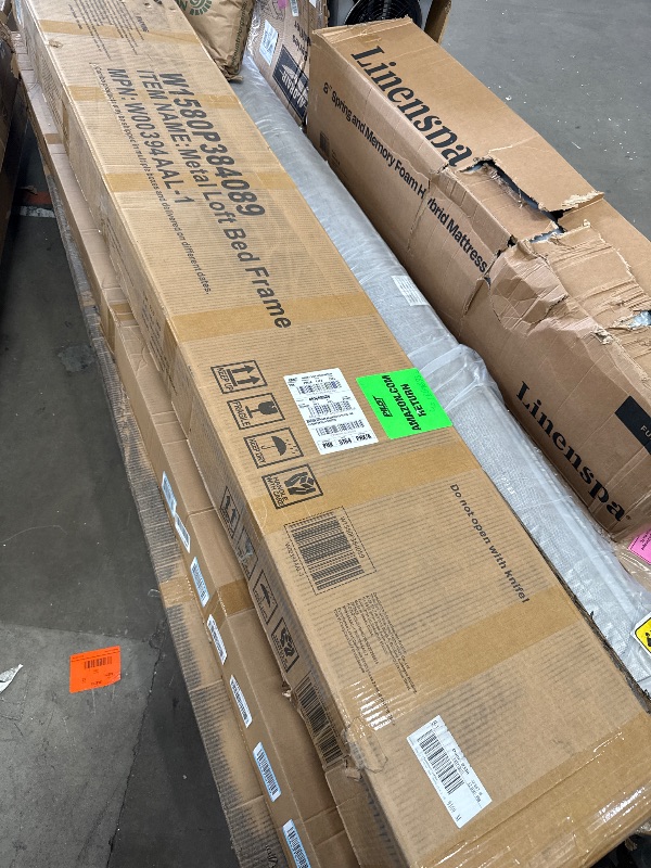 Photo 1 of *** BOX 1 OF 2*** Bellemave Queen Loft Bed Frame with Storage Stairs, Beside Shelf & Wardrobe, Metal Queen Size Loft Bed with USB Ports&LED Light, Large Under-Bed Space Loft Beds for Adults,Teens, Kids, Black Natural