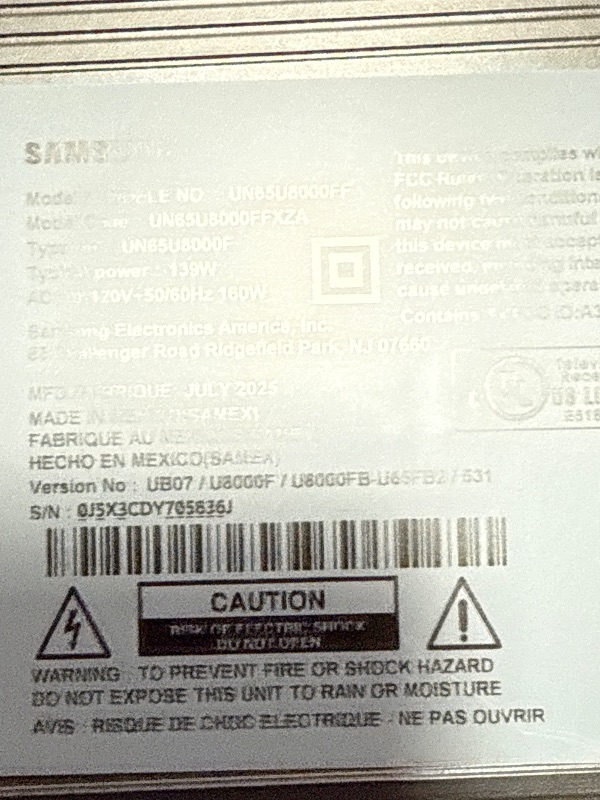 Photo 1 of **PARTS ONLY** Samsung 65-Inch Class Crystal UHD U8000F 4K Smart TV (2025 Model) Endless Free Content, Crystal Processor 4K, MetalStream Design, Knox Security, Alexa Built-in