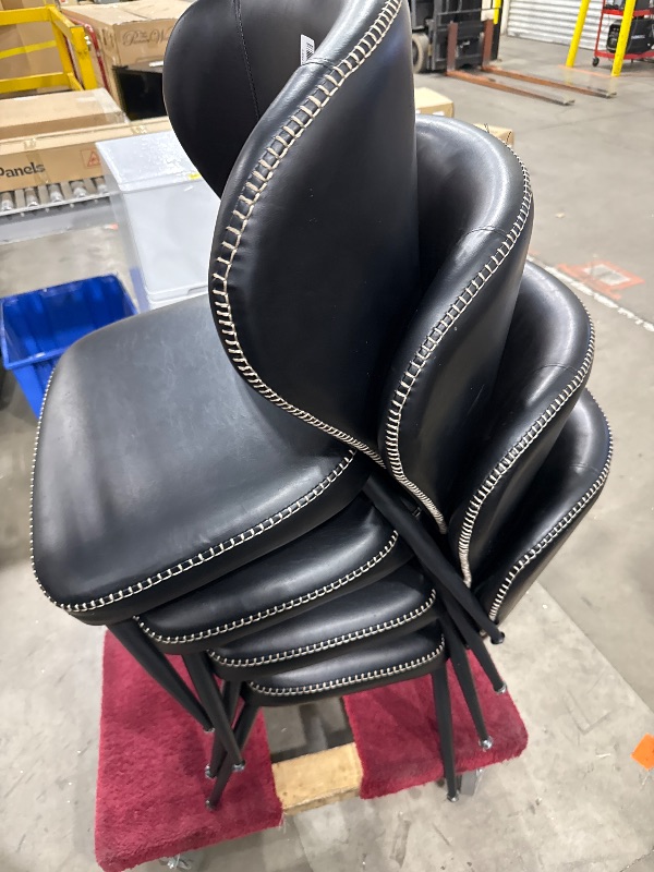 Photo 1 of **Only 3**VASAGLE EKHO Collection - Dining Chairs Set of 4, Upholstered Kitchen Chairs, Comfortable Seat, Synthetic Leather with Stitching, Mid-Century Modern, Easy Assembly, Living Room Lounge, Ink Black ( chairs only )