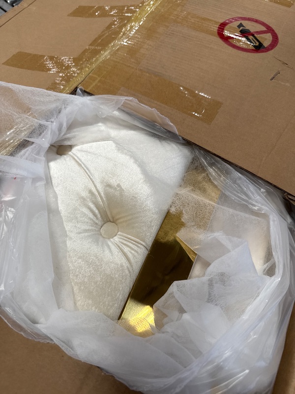 Photo 1 of **BOX 1 OF 2** KEIKI 85" Luxury Oversized Velvet Chesterfield Sofa with 2 Pillow & Gold Stainless Decoration, Italian Modern Style 3-Seater Button Tufted Couch with Rolled Arms, Easy Assembly, for Living Room, Beige